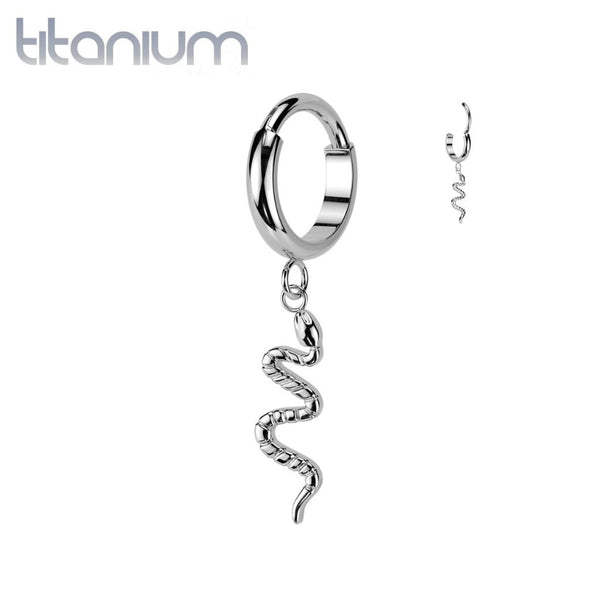 Implant Grade Titanium Snake Dangle Hinged Clicker Hoop - Pierced Universe