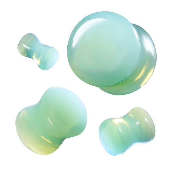 Organic Natural Green Opalite Double Flared Stone Plugs - Pierced Universe