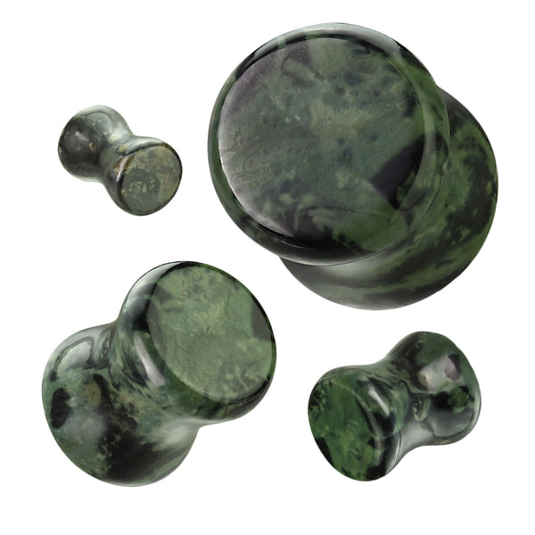 Organic Natural Green Eye Jasper Double Flared Stone Plugs - Pierced Universe