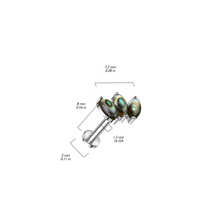 Implant Grade Titanium Triple Marquise Abalone Shell Internally Threaded Flat Back Labret - Pierced Universe