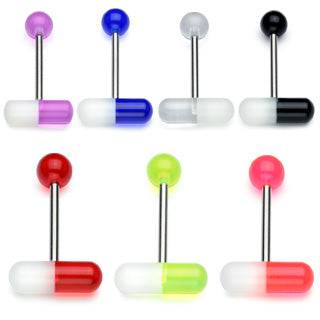 316L Surgical Steel Color Pill Straight Barbell Tongue Ring