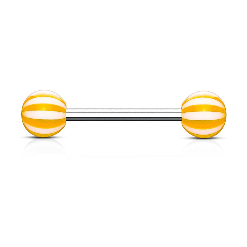 316L Surgical Steel Acrylic Orange Beach Ball Straight Barbell - Pierced Universe