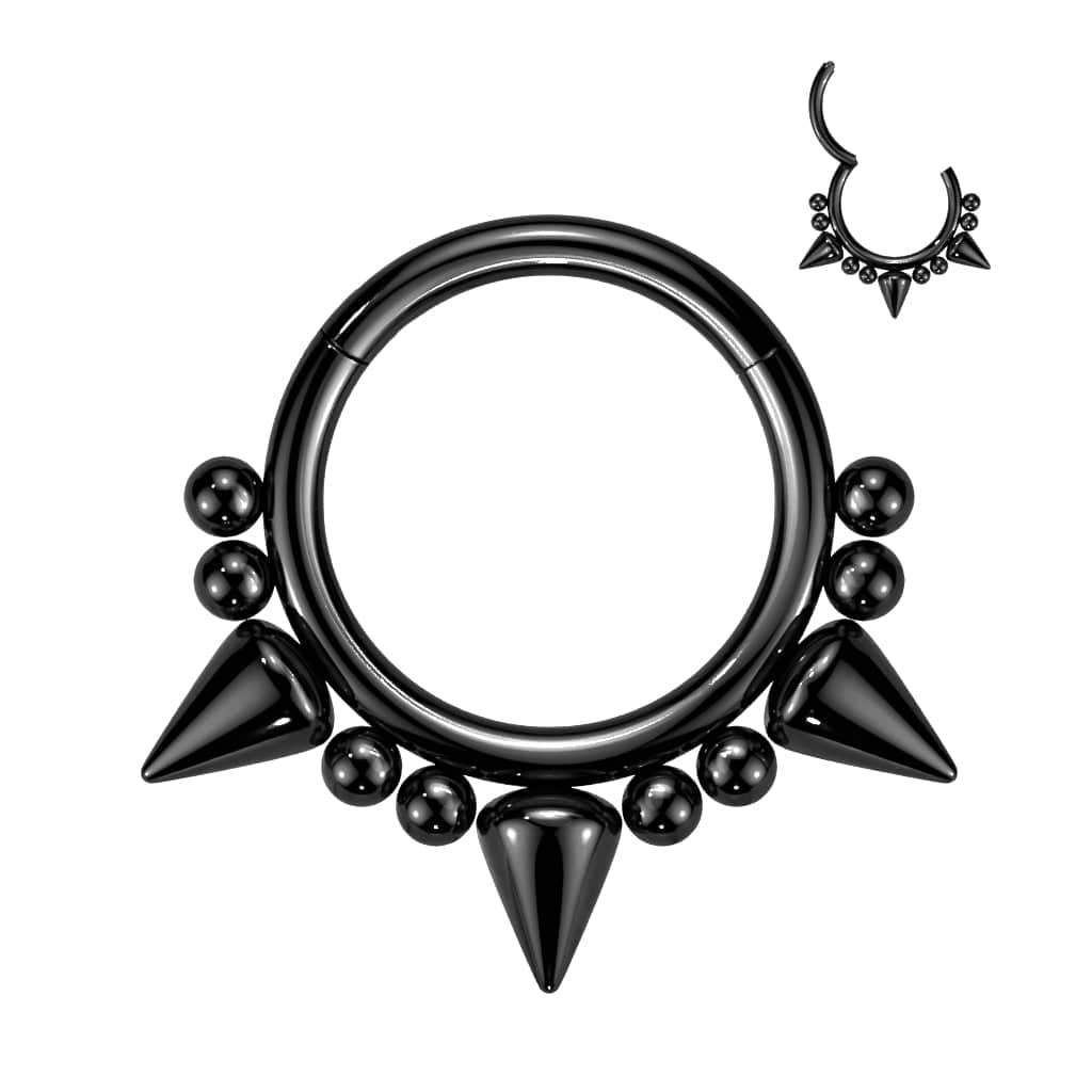 316L Surgical Steel Black PVD Multi Spike Septum Ring Hinged