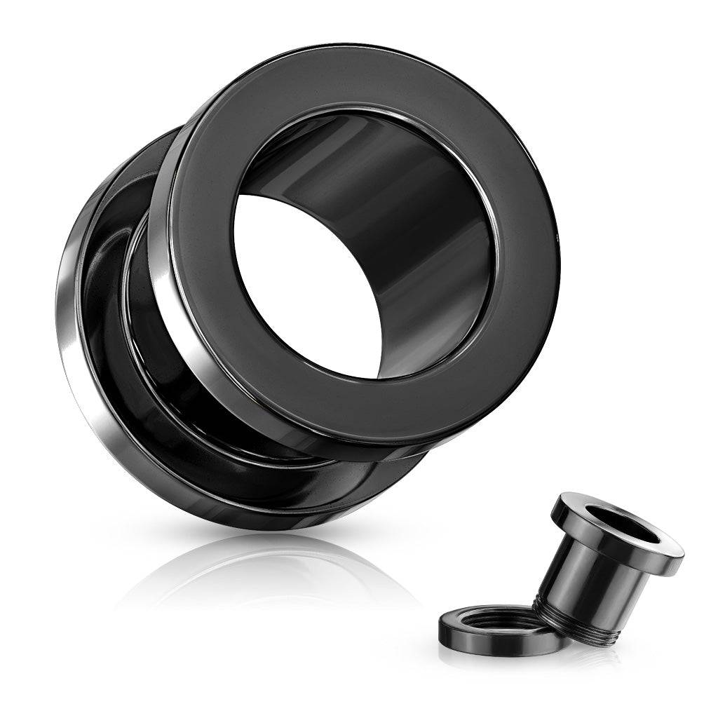 316L Surgical Steel Black PVD Screw On Tunnel Spacers 5 8 16mm by Pierced Universe