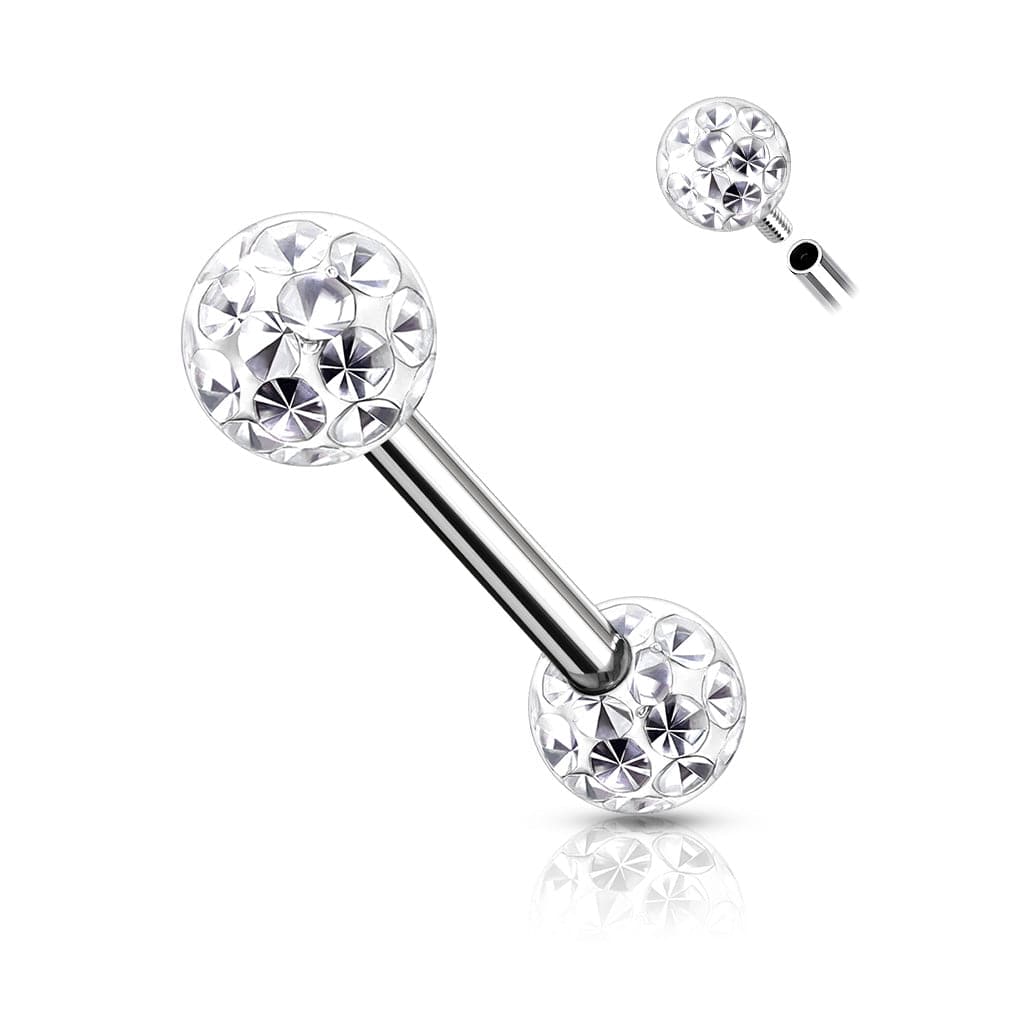 316L Surgical Steel Internally Threaded White Shamballa Coated CZ Nipple Ring 316L Surgical Steel Internally Threaded White Shamballa Coated CZ Nipple Ring