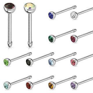 316L Surgical Steel Press Fit CZ Gem Ball End Nose Bone Stud - Pierced Universe