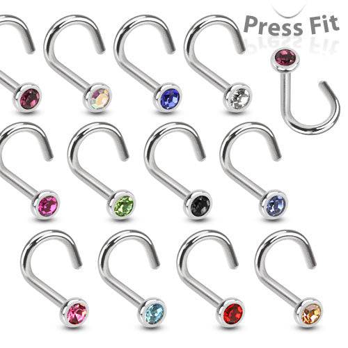 316L Surgical Steel Press Fit CZ Gem Nose Screw Stud - Pierced Universe