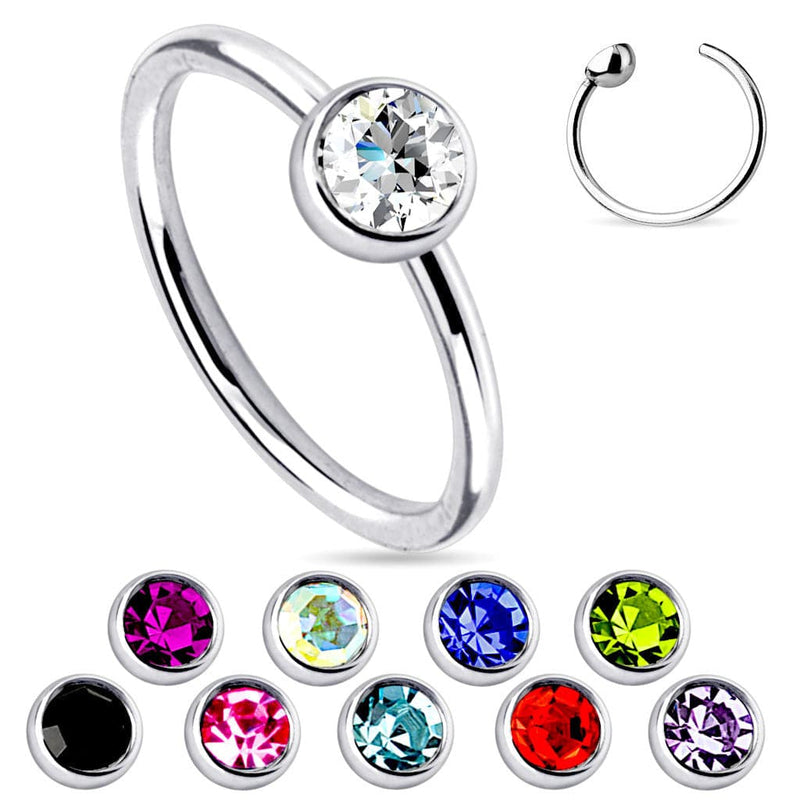 316L Surgical Steel Single CZ Gem Easy-Bend Nose Hoop Ring - Pierced Universe