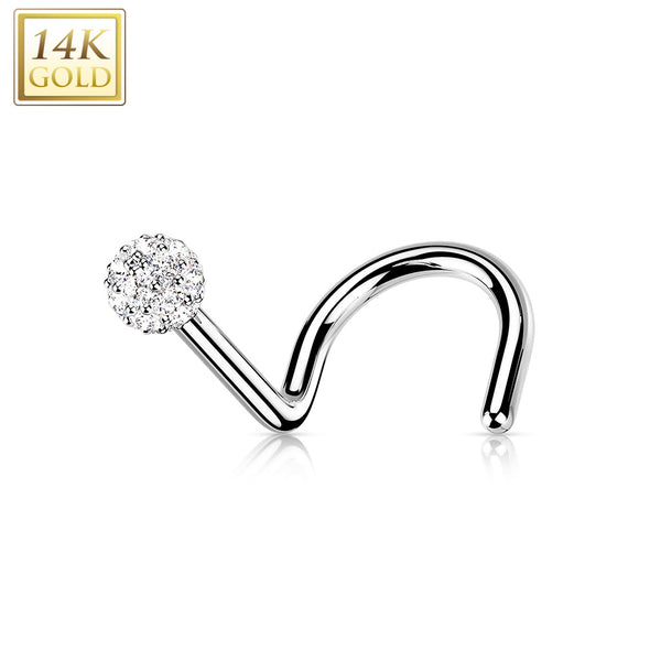 14kt White Gold Multi CZ Cluster Corkscrew Nose Ring - Pierced Universe