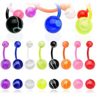 Acrylic Bio Flex Marble Swirl Flexible Belly Button Navel Ring