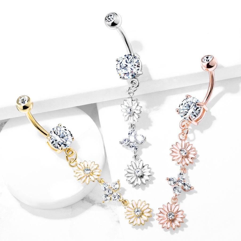 14g Surgical Steel Sexy Vine With Solitaire CZ Dangle Belly Ring...