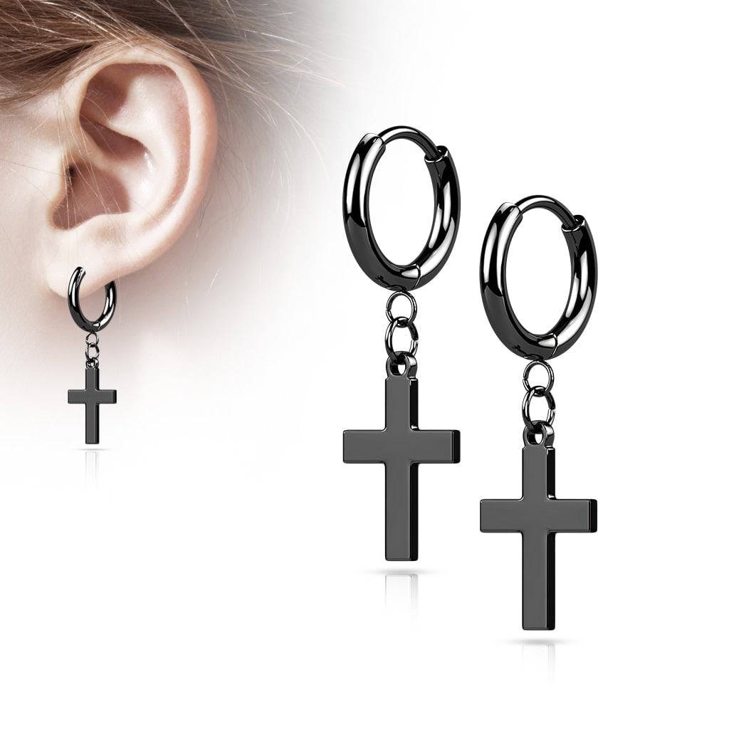 Pair Of 316L Surgical Steel Black PVD Thin Hoop Earrings With