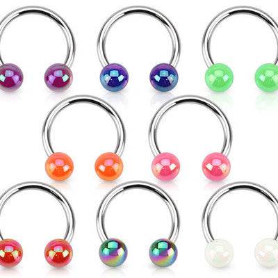 Surgical Steel Horseshoe Barbell with Aurora Borealis Acrylic