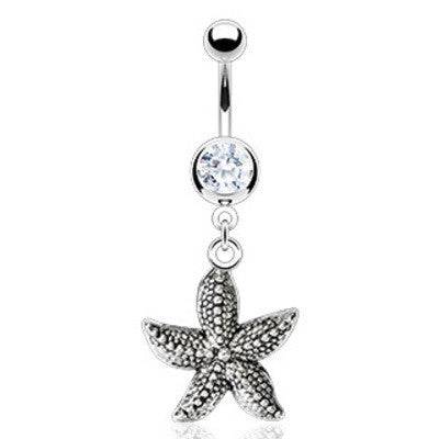 Vintage Antique Starfish CZ Dangle Surgical Steel Belly Button Navel Ring Vintage Antique Starfish CZ Dangle Surgical Steel Belly Button Navel Ring