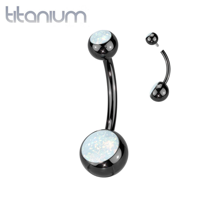 Implant Grade Titanium Black PVD White Opal Internally Threaded Belly Ring - Pierced Universe