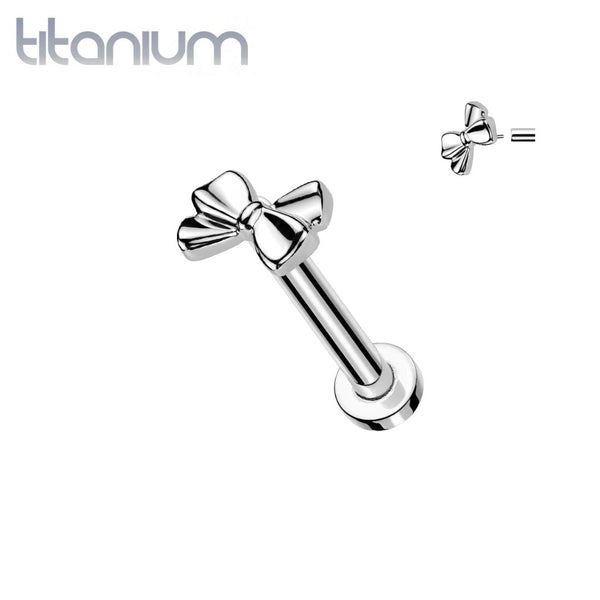 Implant Grade Titanium Threadless Bow Push In Labret With Flat Back - Pierced Universe