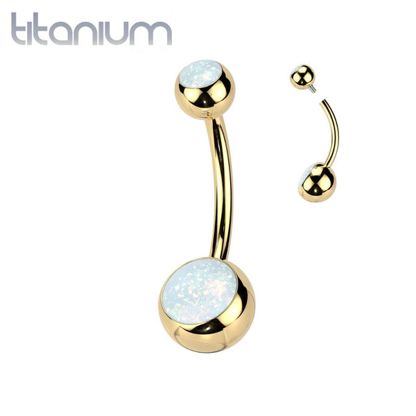Implant Grade Titanium Gold PVD White Opal Internally Threaded Belly Ring - Pierced Universe