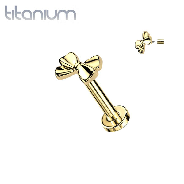 Implant Grade Titanium Threadless Gold PVD Bow Push In Labret With Flat Back - Pierced Universe