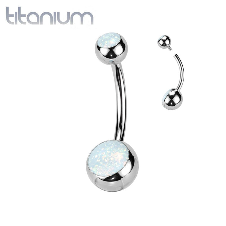 Implant Grade Titanium White Opal Internally Threaded Belly Ring - Pierced Universe