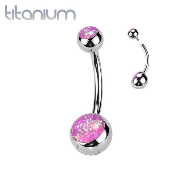 Implant Grade Titanium Pink Opal Internally Threaded Belly Ring - Pierced Universe
