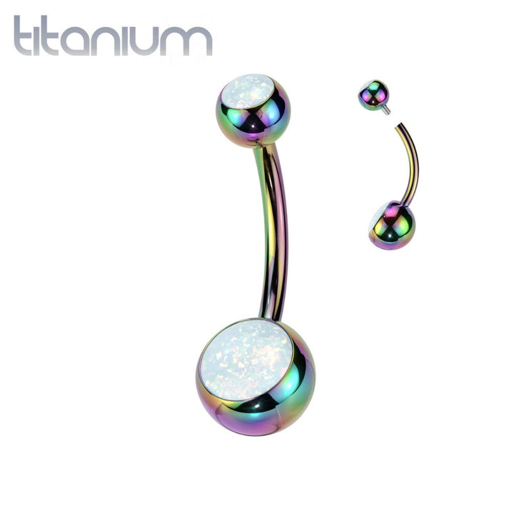 Implant Grade Titanium Rainbow PVD White Opal Internally Threaded Belly Ring - Pierced Universe