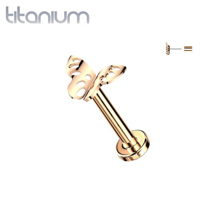 Implant Grade Titanium Threadless Rose Gold PVD Butterfly Push In Labret - Pierced Universe