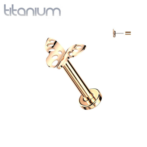 Implant Grade Titanium Threadless Rose Gold PVD Butterfly Push In Labret - Pierced Universe