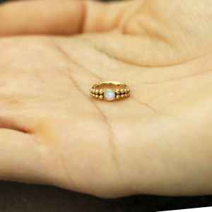 316L Surgical Steel Gold PVD White Opal Bezel Beaded Hinged Clicker Hoop - Pierced Universe