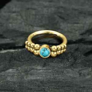 316L Surgical Steel Gold PVD Turquoise Bezel Beaded Hinged Clicker Hoop - Pierced Universe