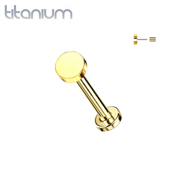 Implant Grade Titanium Gold PVD Circle Disc Push In Threadless Labret With Flat Back