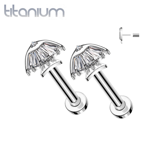 Pair of Implant Grade Titanium White CZ Fish Threadless Push In Earrings With Flat Back - Pierced Universe