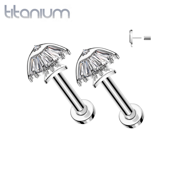 Pair of Implant Grade Titanium White CZ Fish Threadless Push In Earrings With Flat Back - Pierced Universe