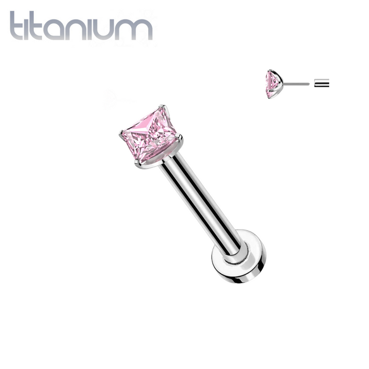 Implant Grade Titanium Square Aurora Borealis CZ Gem Threadless Push In Labret Implant Grade Titanium Square Aurora Borealis CZ Gem Threadless Push In Labret