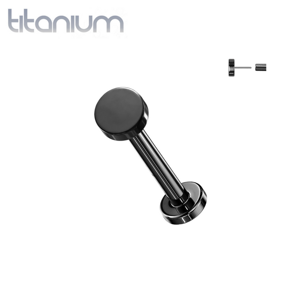 Implant Grade Titanium Black PVD Circle Disc Push In Threadless Labret With Flat Back