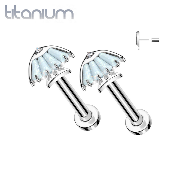 Pair of Implant Grade Titanium White Opal & CZ Fish Threadless Push In Earrings With Flat Back - Pierced Universe