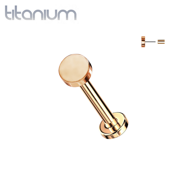 Implant Grade Titanium Rose Gold PVD Circle Disc Push In Threadless Labret With Flat Back