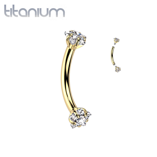 Implant Grade Titanium Gold PVD White CZ Star Shaped Internally Threaded Curved Barbell - Pierced Universe