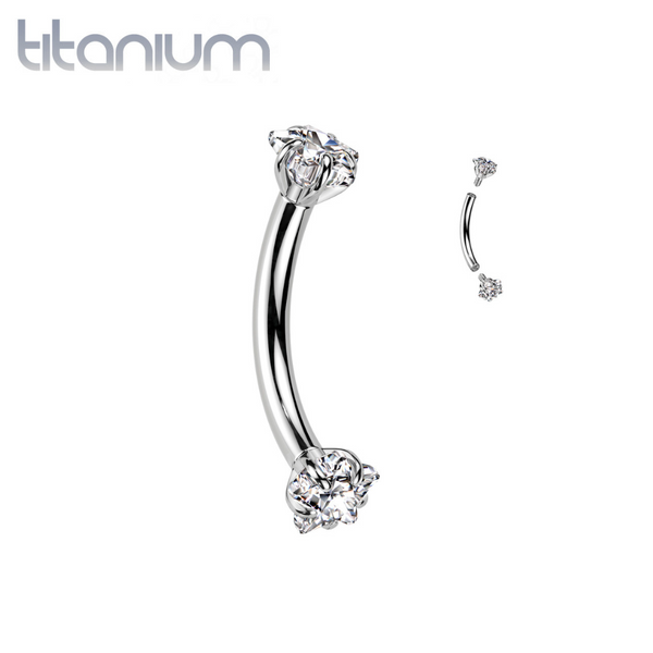Implant Grade Titanium White CZ Star Shaped Internally Threaded Curved Barbell - Pierced Universe