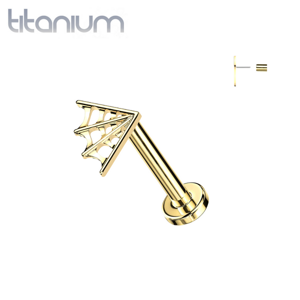 Implant Grade Titanium Gold PVD Large Spider Web Push In Threadless Labret With Flat Back