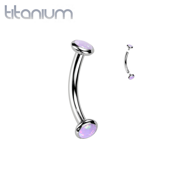 Implant Grade Titanium Purple Opal Bezel Internally Threaded Curved Barbell - Pierced Universe