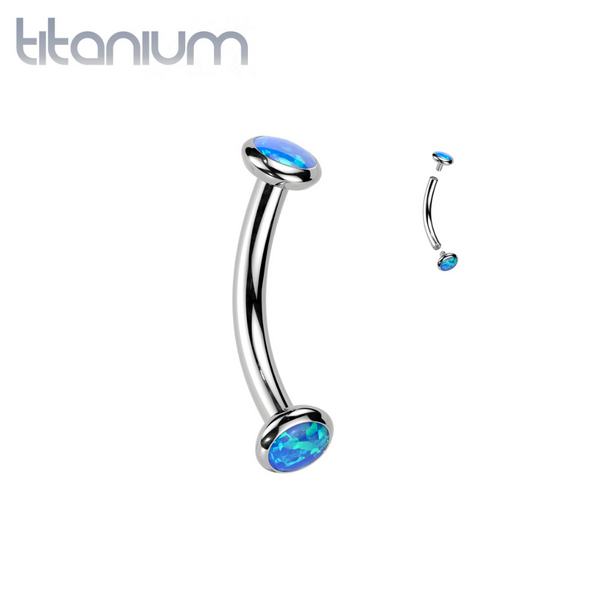 Implant Grade Titanium Blue Opal Bezel Internally Threaded Curved Barbell - Pierced Universe