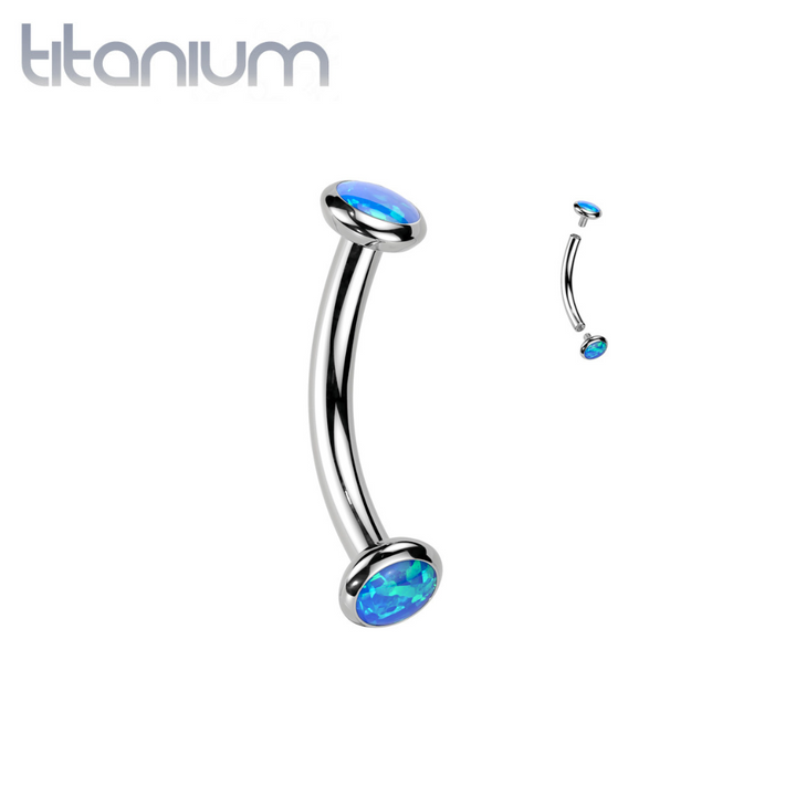 Implant Grade Titanium Blue Opal Bezel Internally Threaded Curved Barbell - Pierced Universe
