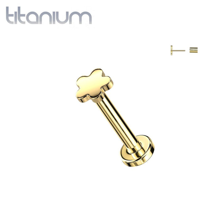 Implant Grade Titanium Gold PVD Flower Push In Threadless Labret With Flat Back - Pierced Universe