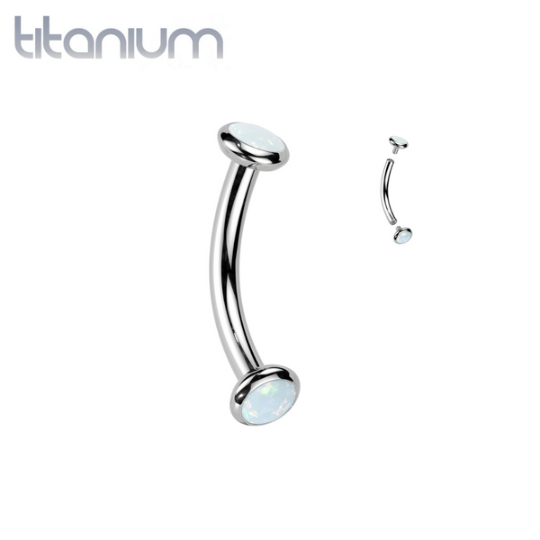 Implant Grade Titanium White Opal Bezel Internally Threaded Curved Barbell - Pierced Universe