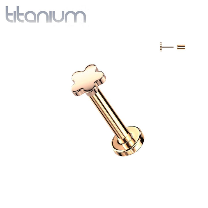 Implant Grade Titanium Rose Gold PVD Flower Push In Threadless Labret With Flat Back - Pierced Universe