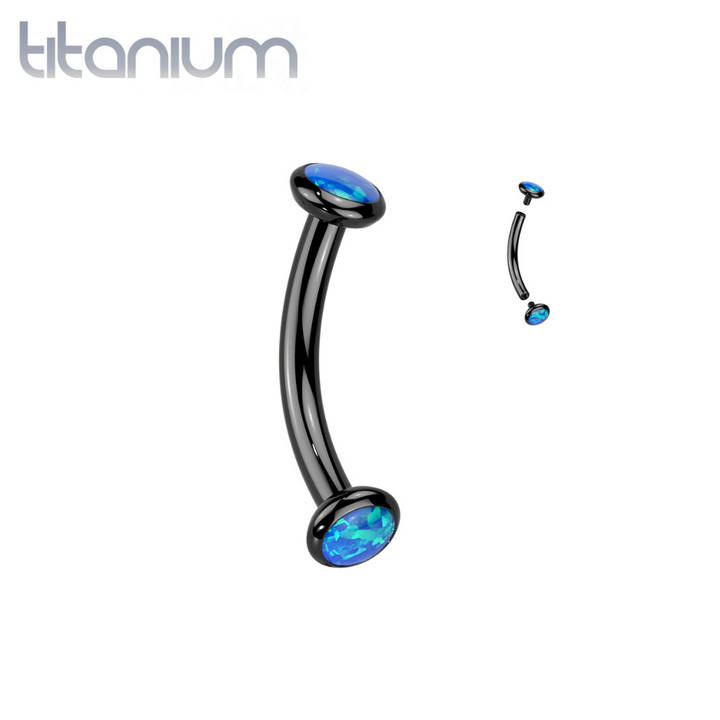 Implant Grade Titanium Black PVD Blue Opal Bezel Internally Threaded Curved Barbell - Pierced Universe