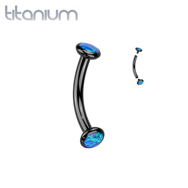 Implant Grade Titanium Black PVD Blue Opal Bezel Internally Threaded Curved Barbell - Pierced Universe