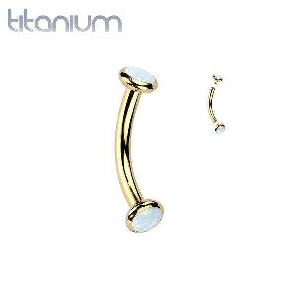 Implant Grade Titanium Gold PVD White Opal Bezel Internally Threaded Curved Barbell - Pierced Universe