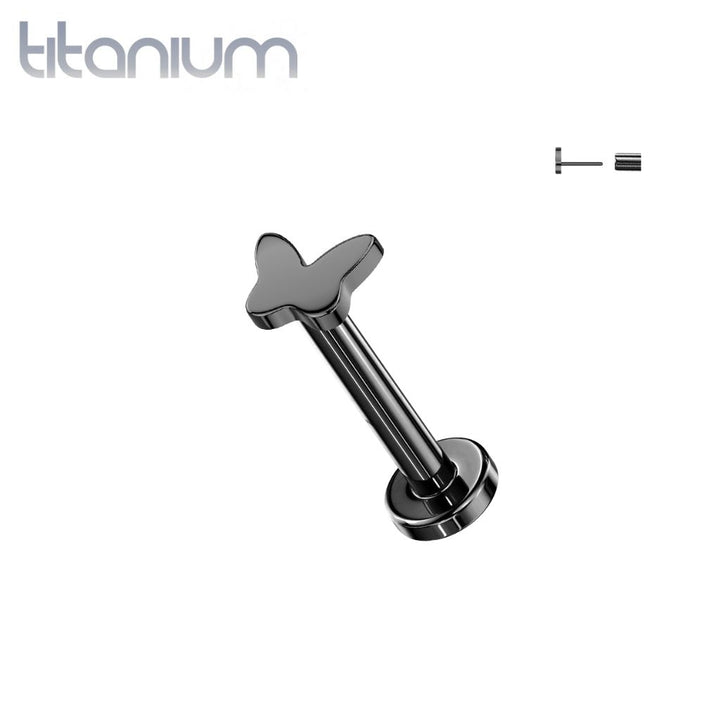 Implant Grade Titanium Black PVD Butterfly Push In Threadless Labret With Flat Back - Pierced Universe