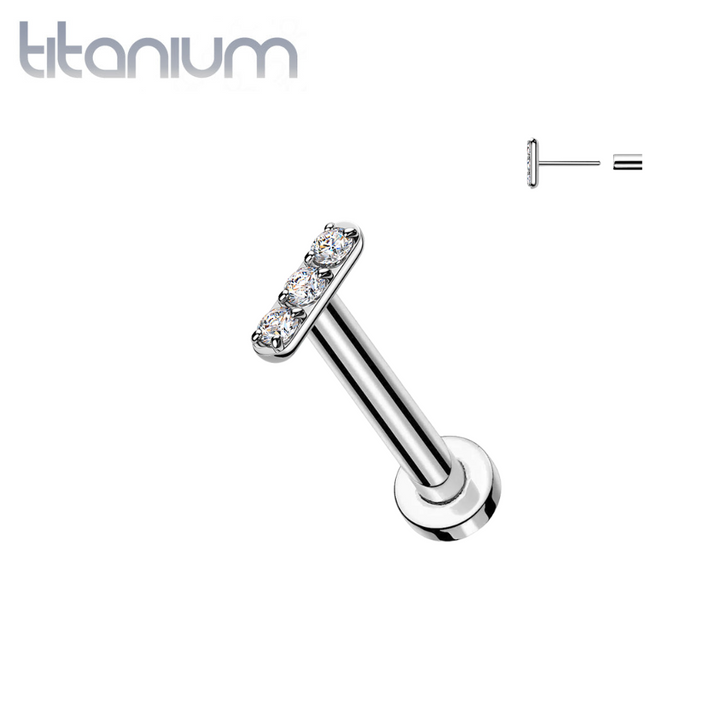 Implant Grade Titanium White CZ Small Dainty Minimal Bar Threadless La ...